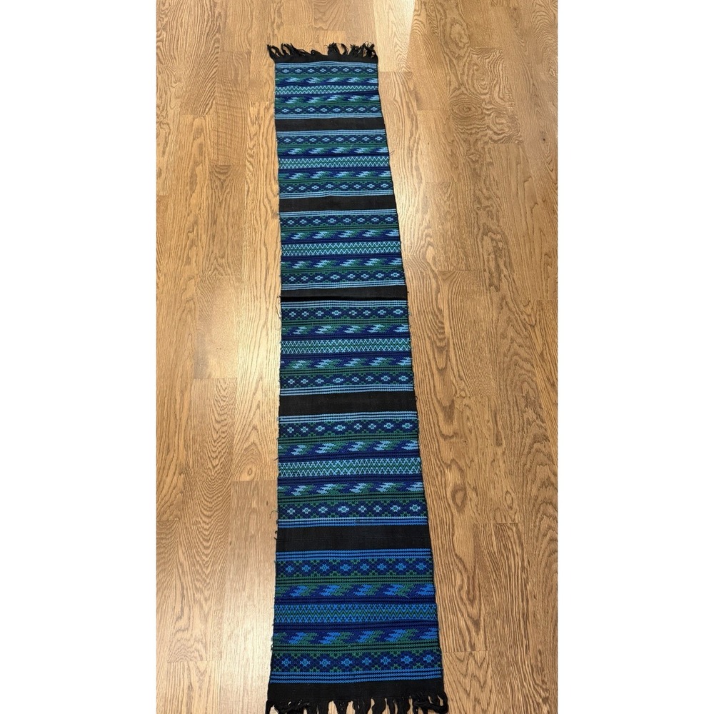 Guatemalan Mayan Aztec Colorful Fringe Table Runner Woven Tapestry 74"x13" READ